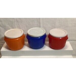 Walker's Honey Whip Glassbake Colored Jars with Lids Set of 3 Vintage Retro Look